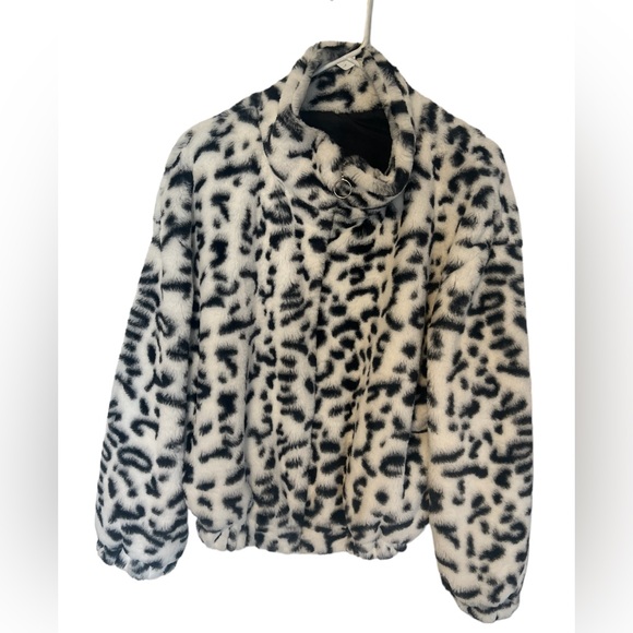 Shein Dalmatian Pattern Drop Shoulder Fuzzy Cozy Zip Up Coat Black/White 2XL - Picture 15 of 15